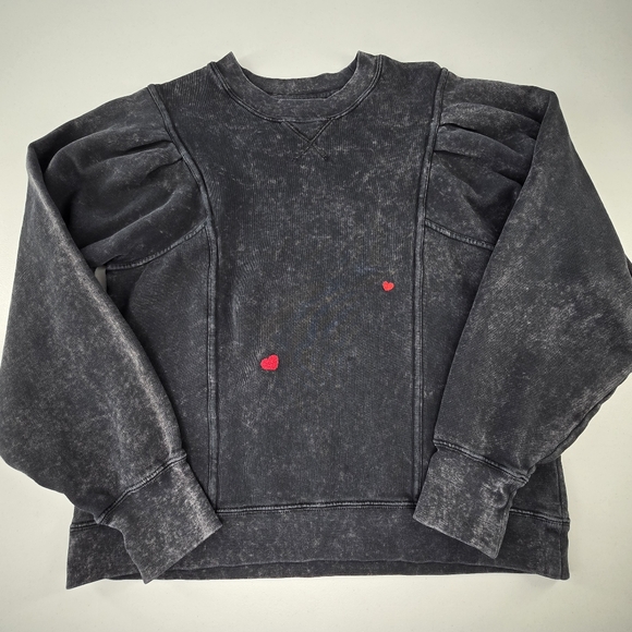 Sézane Women’s Charcoal Marbled Sweatshirt Red Heart Embroidery Size M - Picture 1 of 7